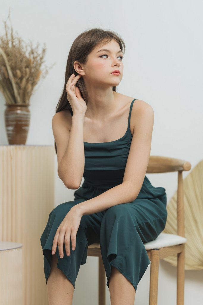 Kaylene Ruched Jumpsuit in Emerald Green (XS)