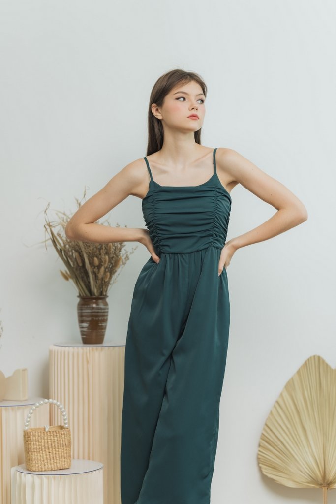 Kaylene Ruched Jumpsuit in Emerald Green (XS)