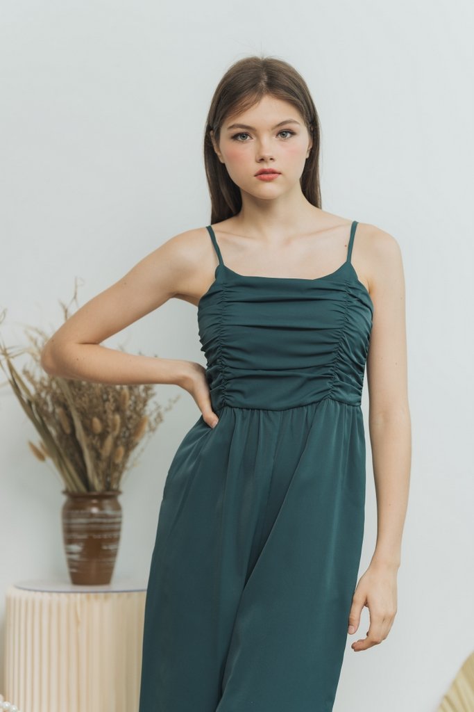 Kaylene Ruched Jumpsuit in Emerald Green (XS)