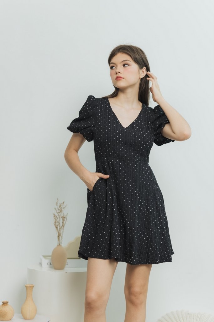 Aileen Polka Dot Dress in Black (XS)