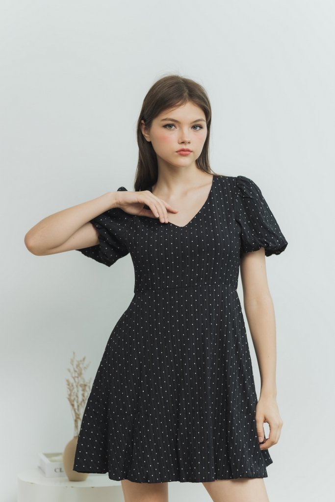 Aileen Polka Dot Dress in Black (XS)