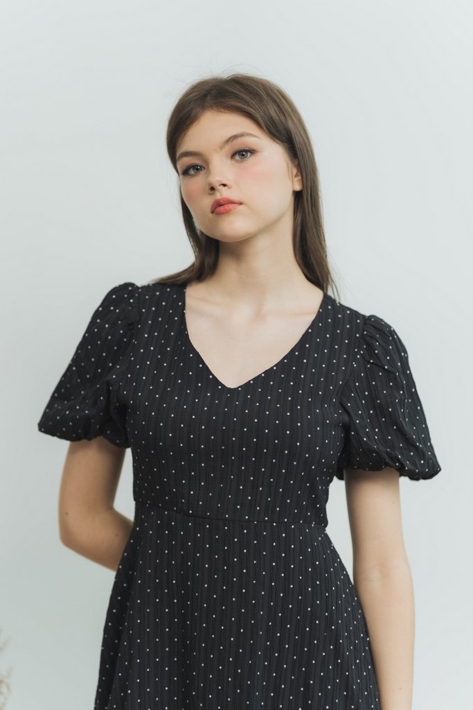 Aileen Polka Dot Dress in Black (XS)