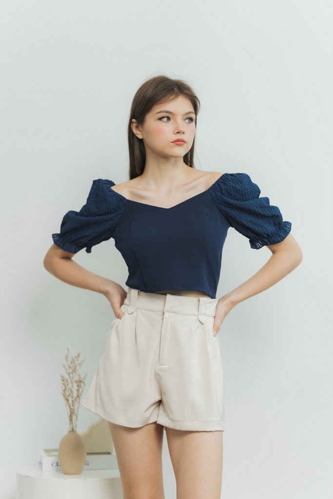 Joelle Textured Crop Top in Navy (XS)