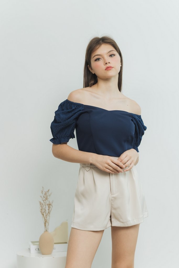 Joelle Textured Crop Top in Navy (XS)