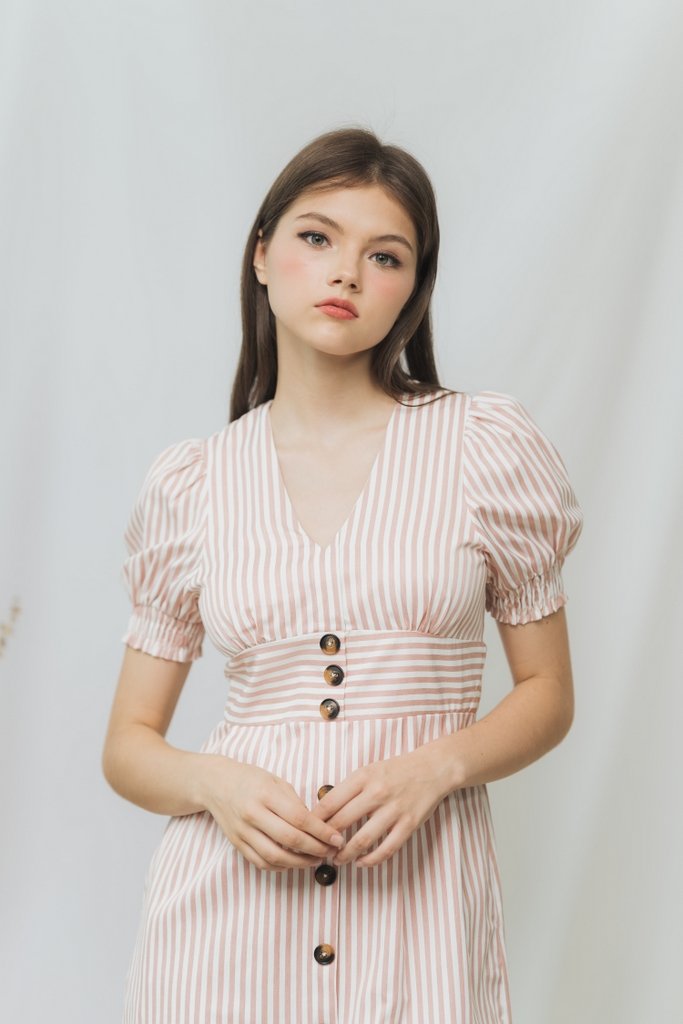 Sarah Striped Button Dress in Pink (XS)