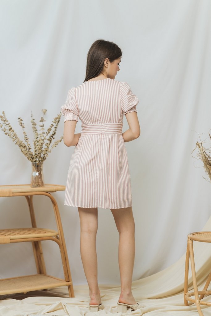Sarah Striped Button Dress in Pink (XS)