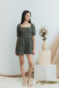 Joyice Eyelet Romper in Olive (XS)