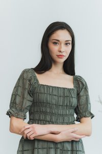 Joyice Eyelet Romper in Olive (XS)