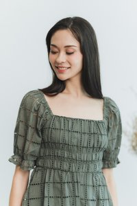 Joyice Eyelet Romper in Olive (XS)