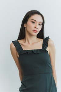 Cashel Ruffles Midi Dress in Forest (XS)