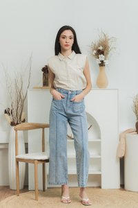 Carissa Padded Shoulder Top in Sand