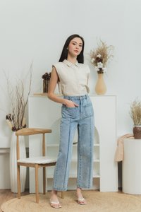 Carissa Padded Shoulder Top in Sand