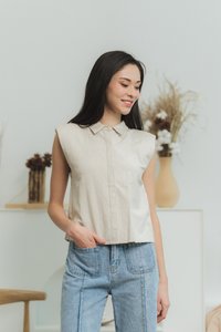 Carissa Padded Shoulder Top in Sand