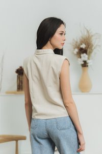 Carissa Padded Shoulder Top in Sand