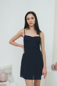 Delancy Cami Textured Dress Romper in Navy (XS)