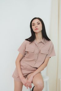 Anna Elasticised Pocket Shorts in Dusty Pink