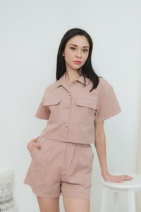 Anna Elasticised Pocket Shorts in Dusty Pink