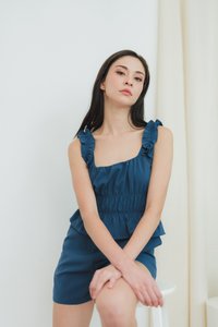 Shania Ruffles Romper in Teal Blue