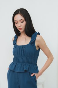 Shania Ruffles Romper in Teal Blue