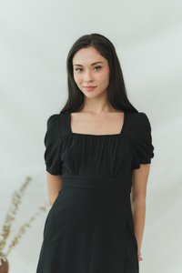Xylie Cotton Square Neck Overlap Dress in Black (XS)