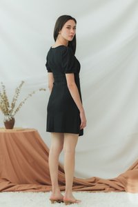 Xylie Cotton Square Neck Overlap Dress in Black (XS)