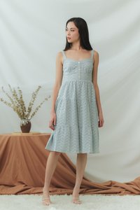 Sora Eyelet Tiered Midi Dress in Seafoam (XS)