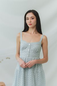 Sora Eyelet Tiered Midi Dress in Seafoam (XS)