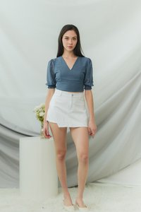 Lory Swiss Dot Crop Top in Teal
