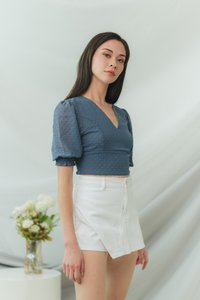 Lory Swiss Dot Crop Top in Teal