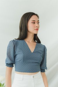 Lory Swiss Dot Crop Top in Teal