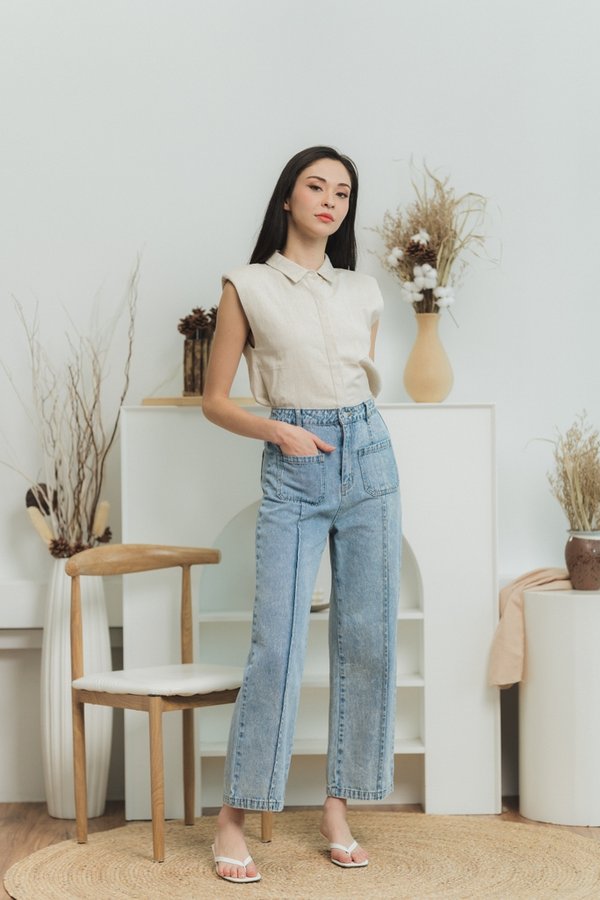 Carissa Padded Shoulder Top in Sand