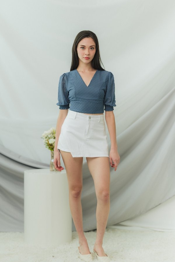 Lory Swiss Dot Crop Top in Teal