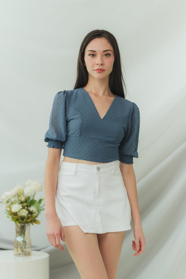 Lory Swiss Dot Crop Top in Teal