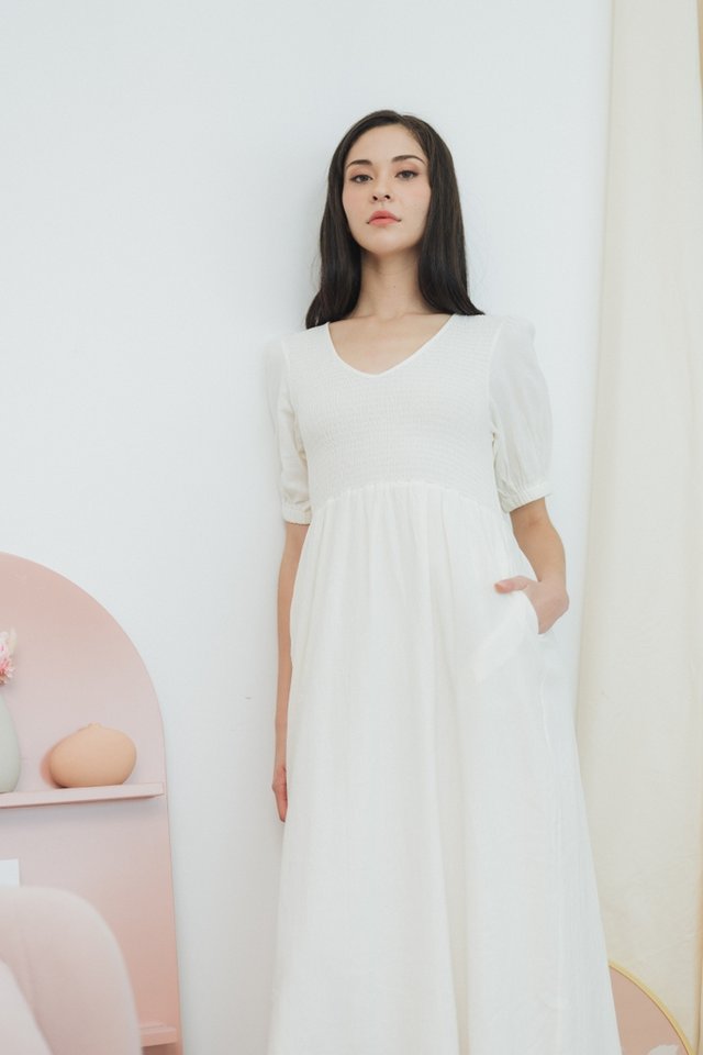 Eudora Smocked Maxi Dress in White