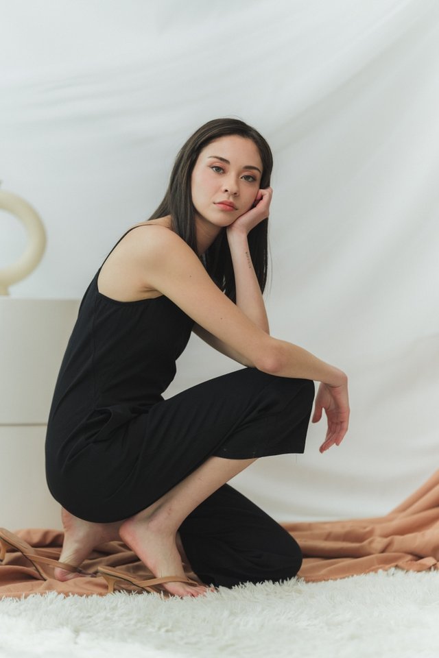 Carlita Camisole Denim Jumpsuit in Black (XS)