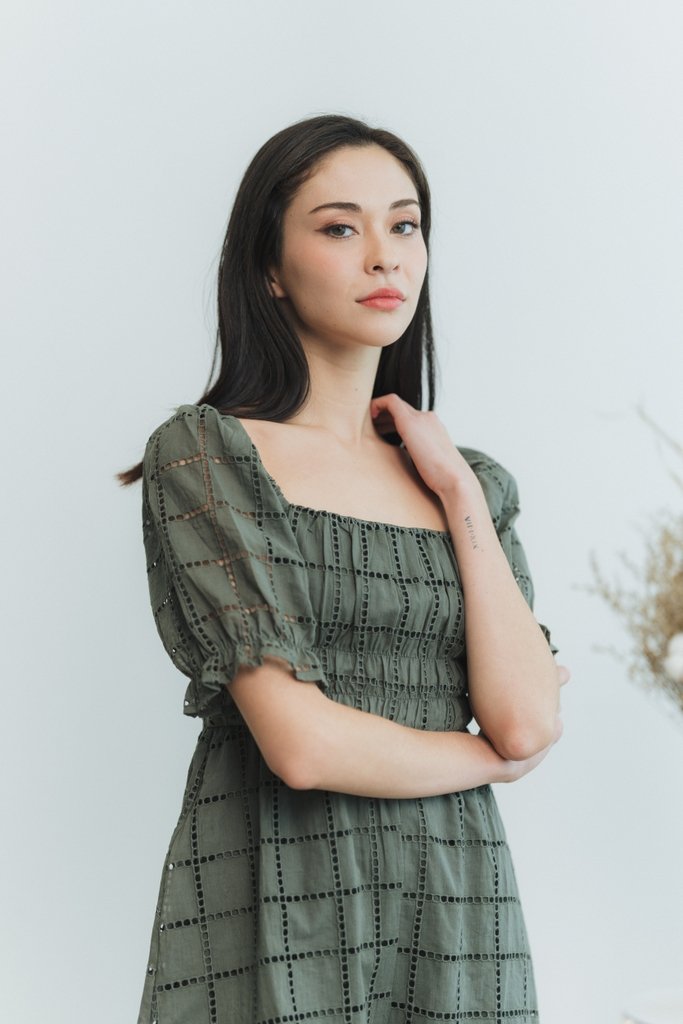 Joyice Eyelet Romper in Olive (XS)