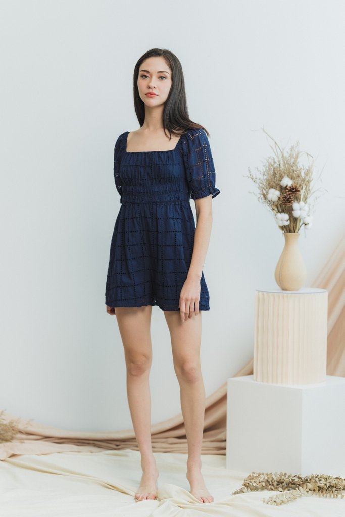 Joyice Eyelet Romper in Navy (XS)