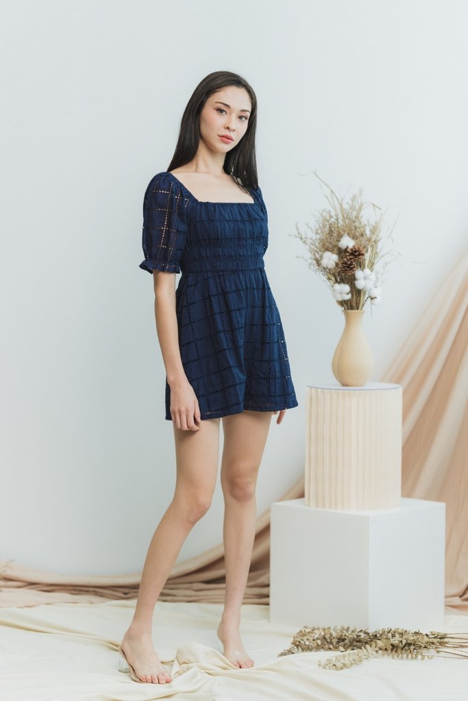 Joyice Eyelet Romper in Navy (XS)
