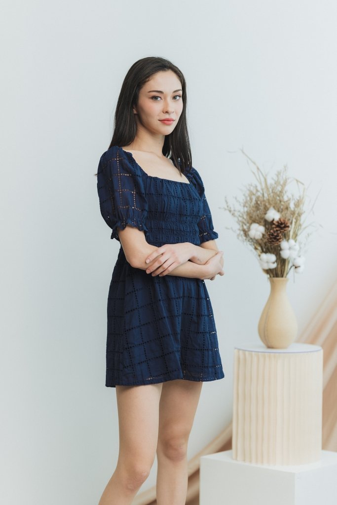 Joyice Eyelet Romper in Navy (XS)