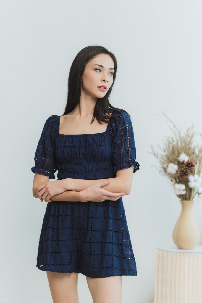 Joyice Eyelet Romper in Navy (XS)