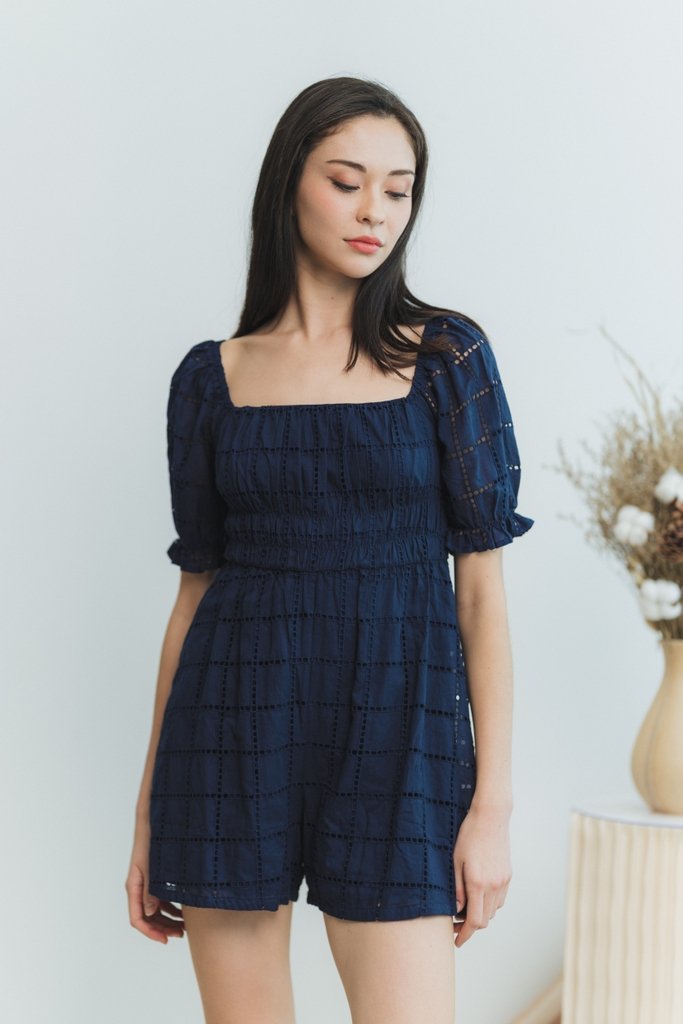 Joyice Eyelet Romper in Navy (XS)