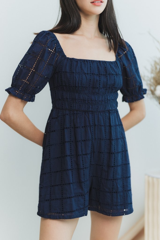 Joyice Eyelet Romper in Navy (XS)