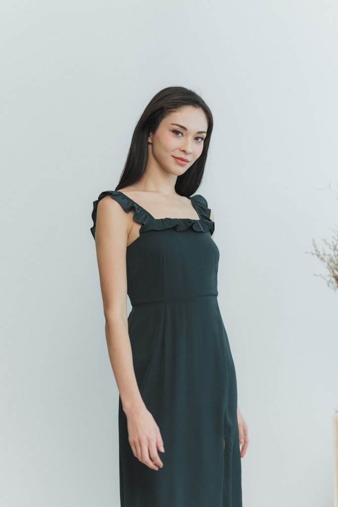 Cashel Ruffles Midi Dress in Forest (XS)