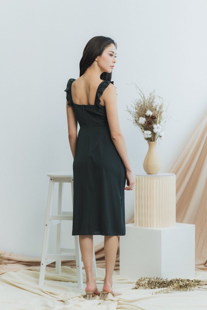 Cashel Ruffles Midi Dress in Forest (XS)