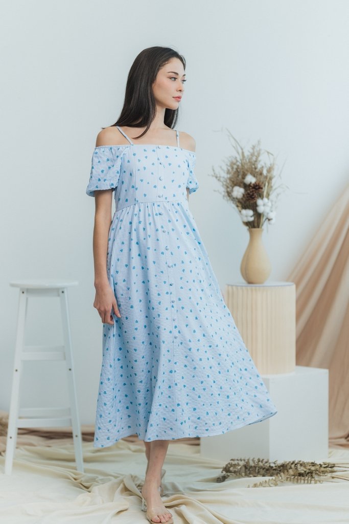 Berlinda Heart Shaped Maxi Dress in Blue (XS)