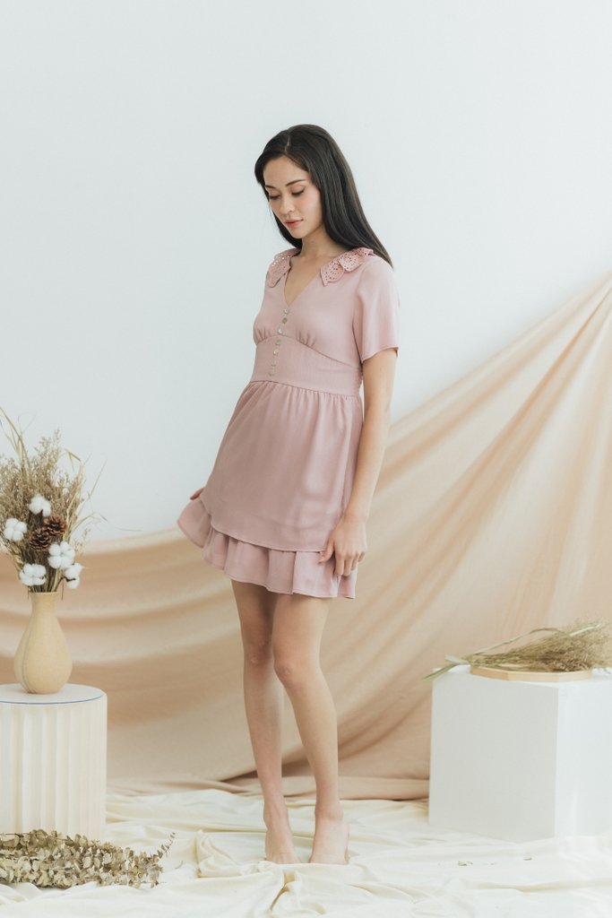 Wendy Eyelet Collar Dress in Pink