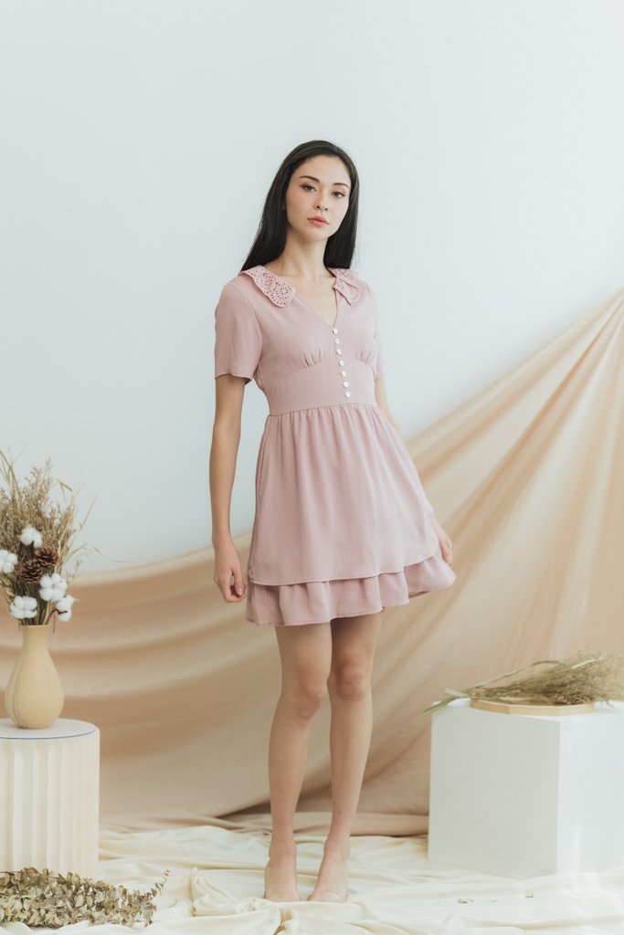 Wendy Eyelet Collar Dress in Pink