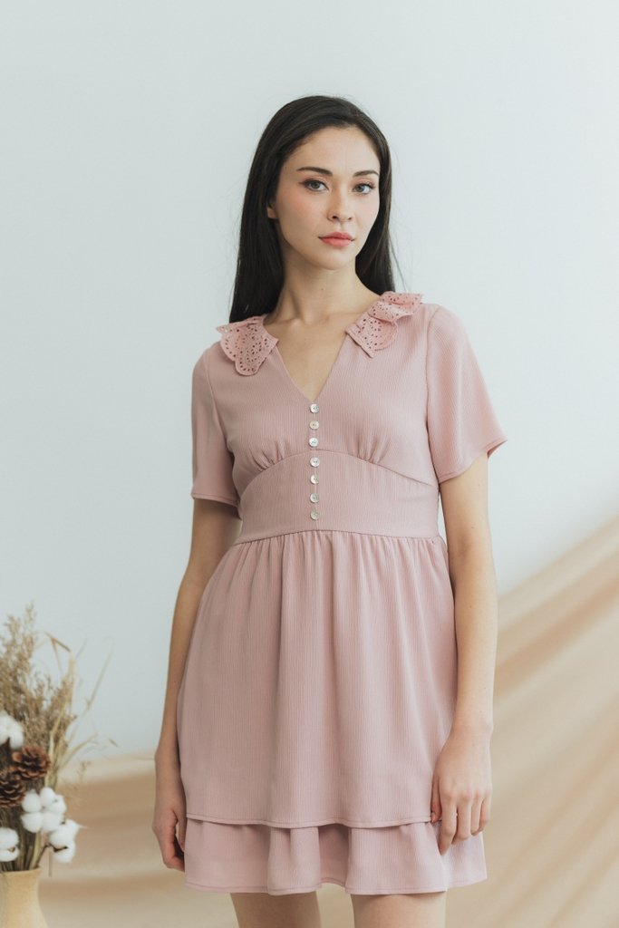 Wendy Eyelet Collar Dress in Pink