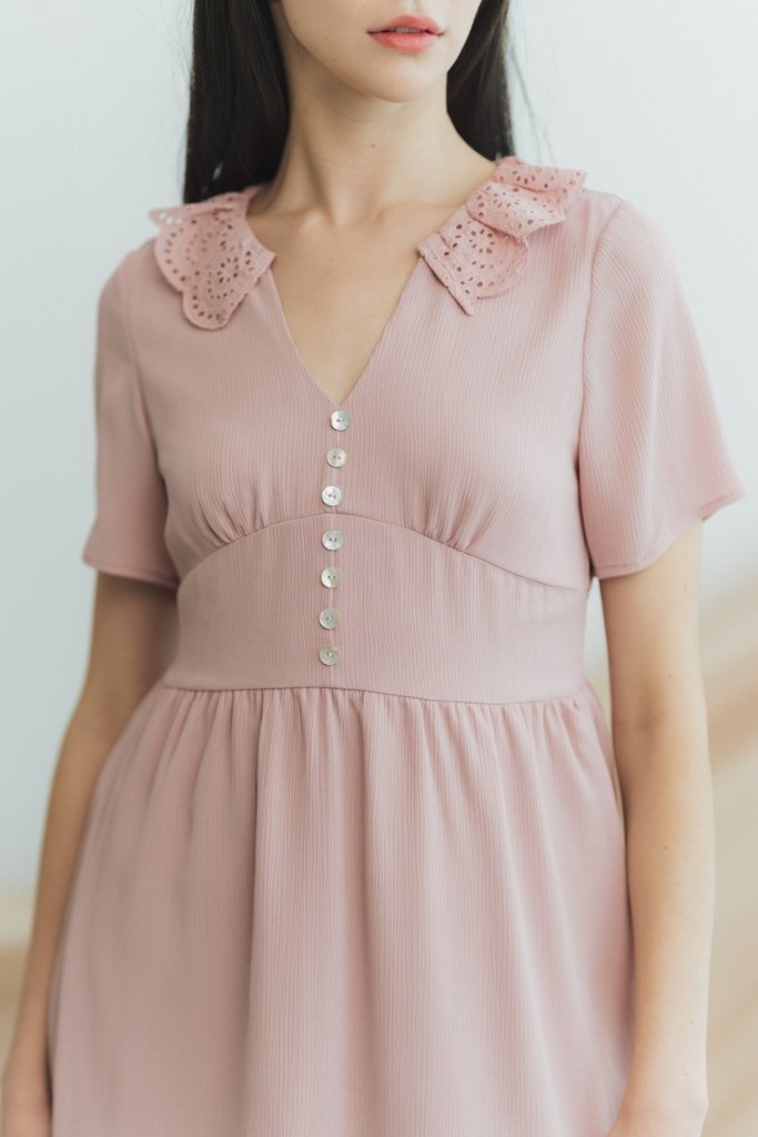 Wendy Eyelet Collar Dress in Pink