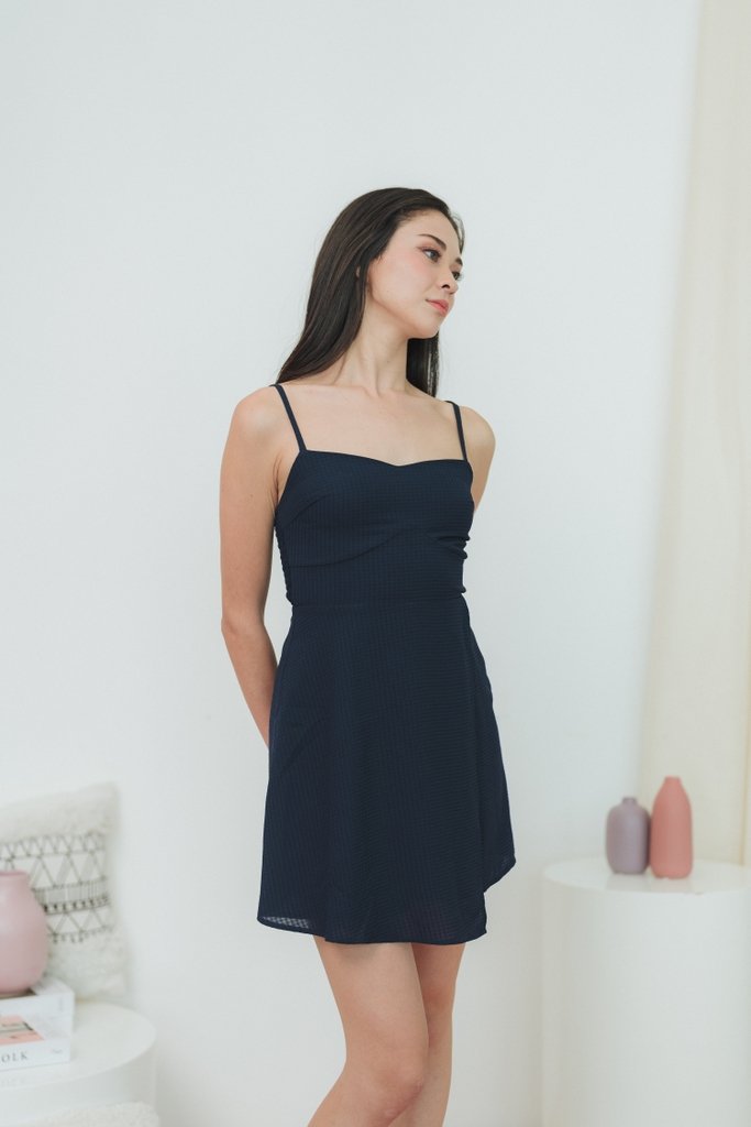 Delancy Cami Textured Dress Romper in Navy (XS)